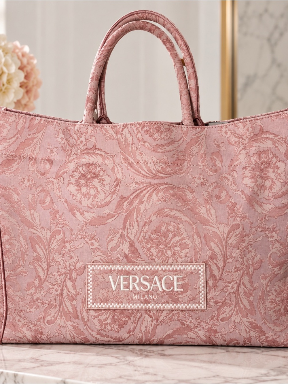 Versace Pink Floral Tote (12 H x 15 W)